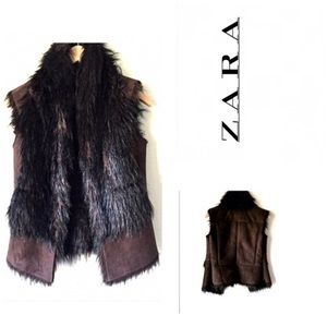 Zara Suede & Faux Fur Vest Brown Suede